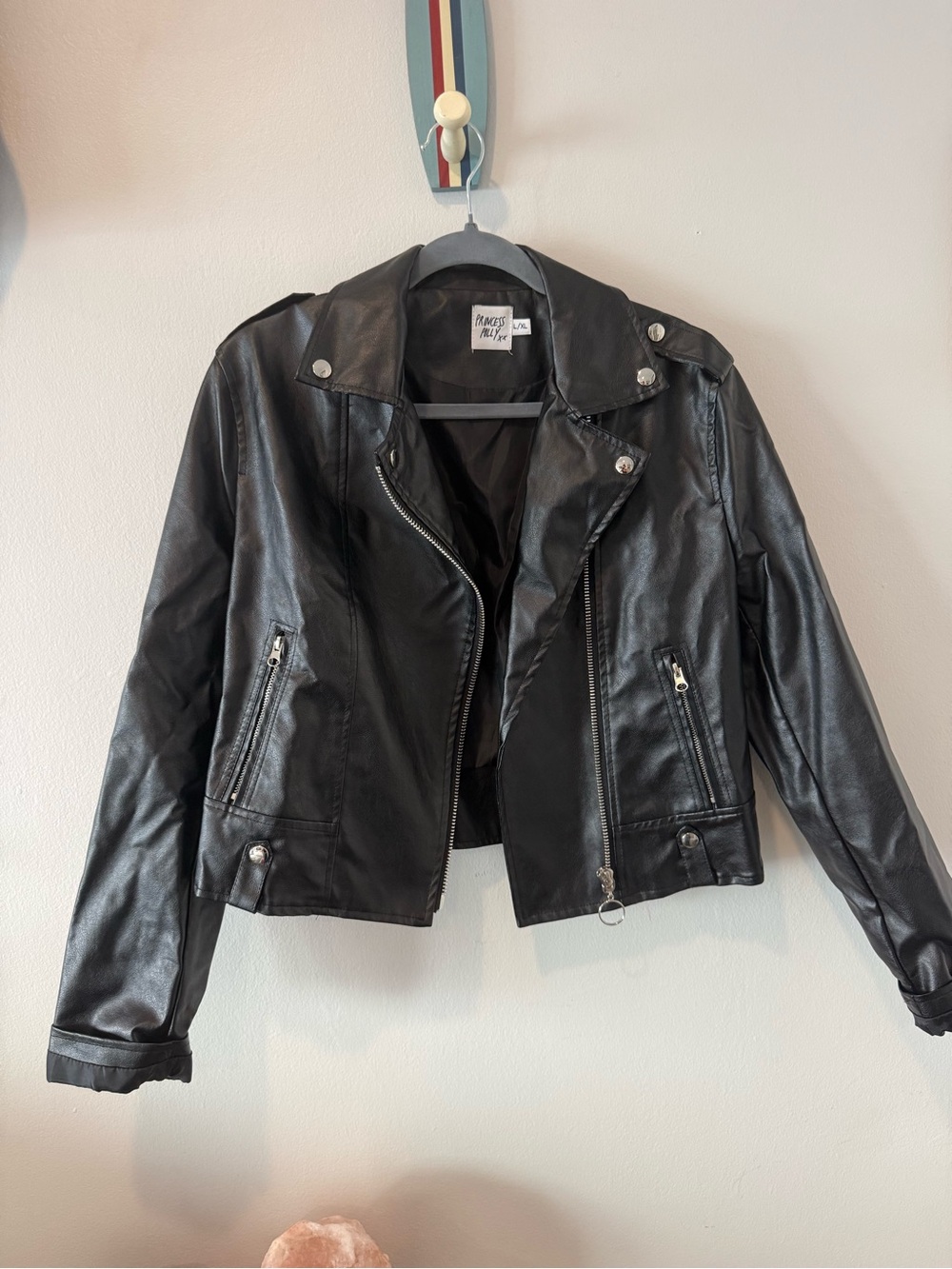 Princess Polly Faux Leather Moto Jacket - Black